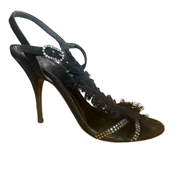 Givenchy Suede Leather Lace Stiletto Sandals Pump with Rhinestones - Picture 1 of 10